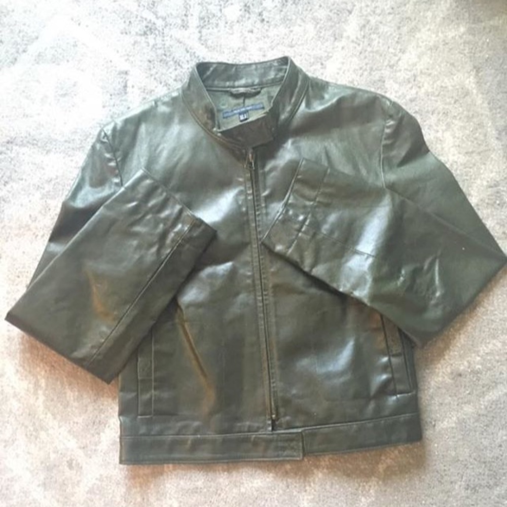Genuine leather jacket - olive green - Zara basics